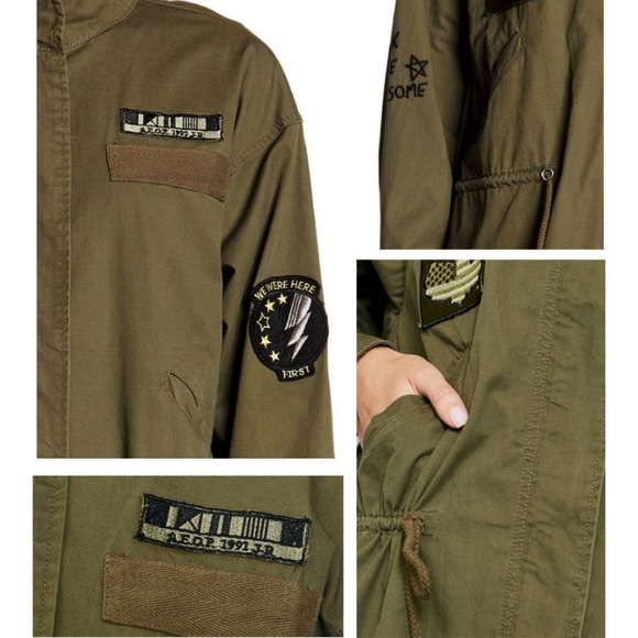 Last☝️ Olive Cute Patch 100% Cotton Utility Jacket - Picture 4 of 8